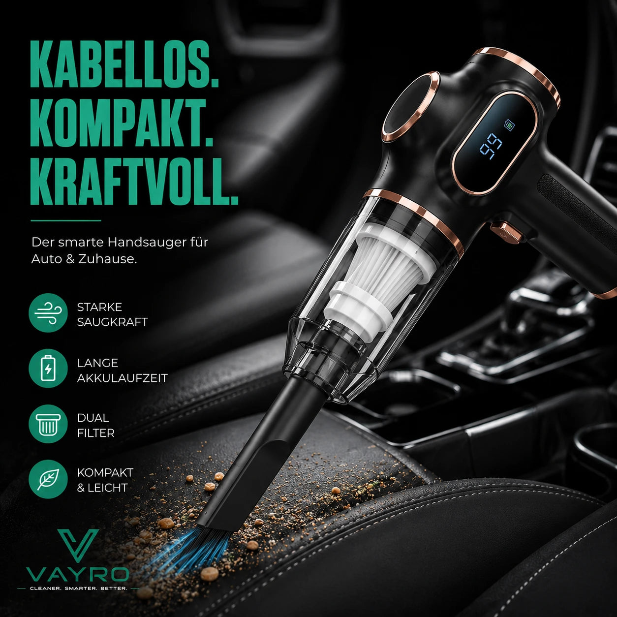 2 in 1 Akku Handstaubsauger – Saugen & Luftfunktion für Auto & Zuhause