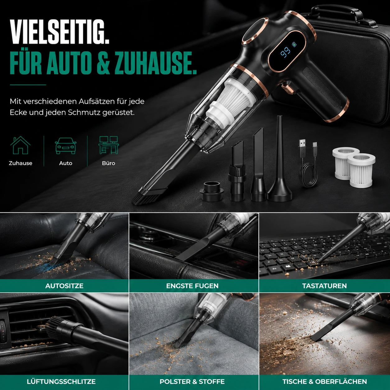 2 in 1 Akku Handstaubsauger – Saugen & Luftfunktion für Auto & Zuhause